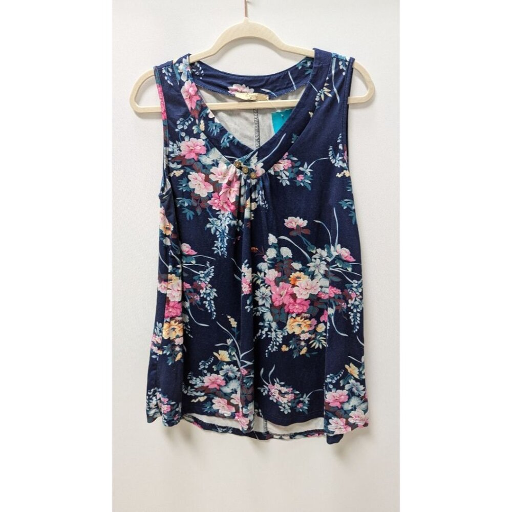 Cestyle Navy/Pink Floral Sleeveless Tunic Blouse
